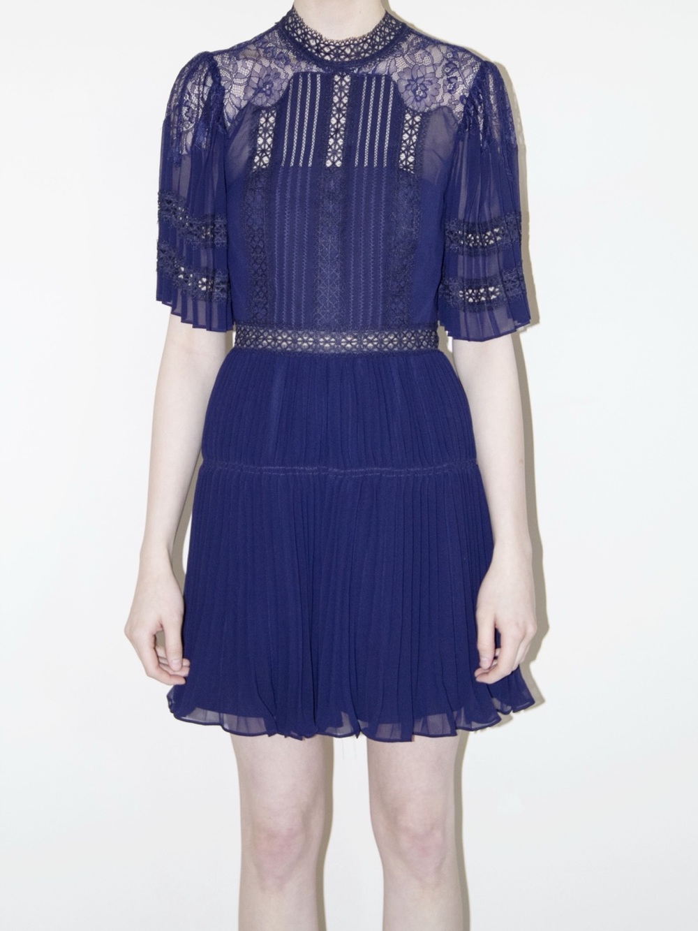 Self-Portrait Lace Navy Blue Pleated Women's Dress